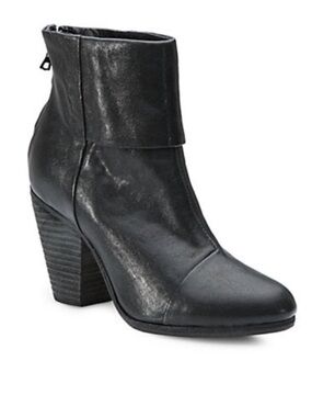 Women's Black Leather Fold-Over Ankle Boot
